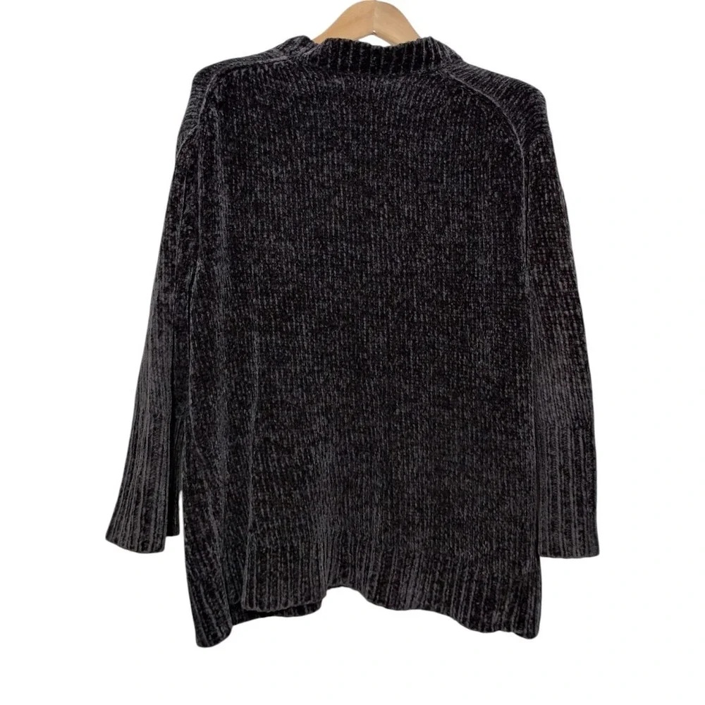 Zara Chenille Oversized V-Neck Sweater Womens M Charcoal Gray Grunge Preppy Soft